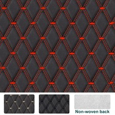 63 Quilted PU Leather Fabric Diamond Red Stit...