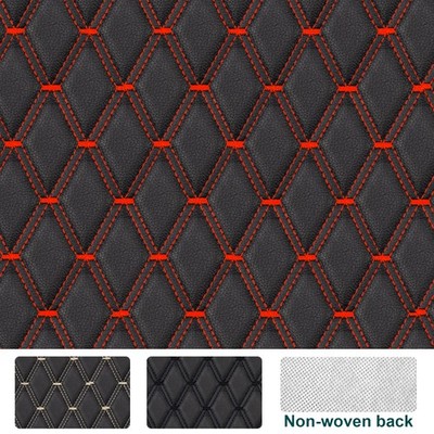 63'' Quilted PU Leather Fabric Diamond Red Stitch Car Upholstery Material DIY