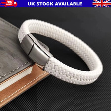 Mens Leather Bracelet Braided Surfer Wristband Stainless Steel Magnetic Clasp UK