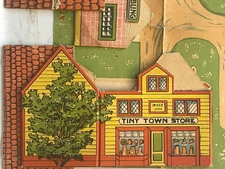 ANTIQUE TOY PAPER FOLD TAB PRETTY VILLAGE HOUSES & SHOPS LAYOUT TINY TOWN