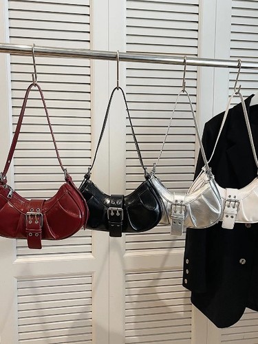 Leder Umhängetasche Y2K für Damen Clutch Handtasche mit verstellbarem Riemen Hobo Bag - Bild 10 von 28