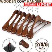 UP 6 Pack High-Grade Wide Shoulder Wooden Coat Hangers Suit Wood Hanger Rack AU