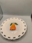 Vintage Milk Glass Reticulated Edge 8” Plate Hand Painted Pear