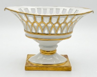 Vintage Andrea by Sadek Reticulated Gold Gilt White Porcelain Regency Basket