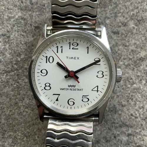 Cool Vintage Timex Womens Mechanical Watch Silver Tone Case & Silver Band Bin N