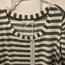 Jane and Delaney Womens Pullover Blouse Size 1X Green Stripe Soft Rayon Classic