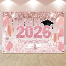 Pink Graduation Decorations Pink Rose Gold Class of 2026 Backdrop