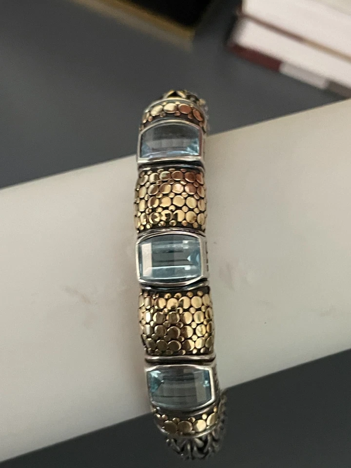 Pulsera John Hardy 18k 925 Topacio Clásica Cadena Tejida Pulsera 8" RARA Foto 4 de 4