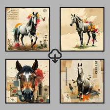 Set 4 Realistic Digital Wall Art Print Horse Home Decor Printable Instant #119