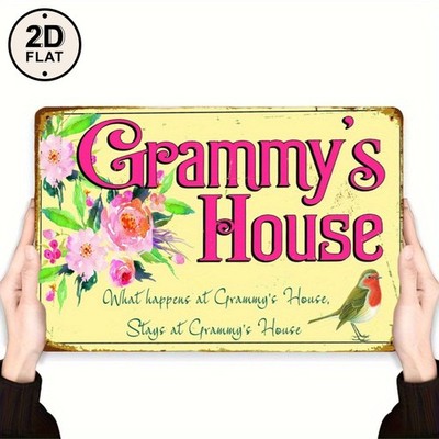 1pcs 2D flat Vintage Tin Metal Signs Home Décor Yellow with Pink Floral and R