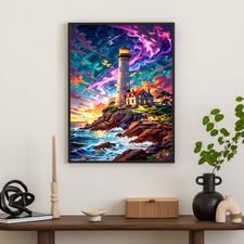 Bimkole Kit Diamond Painting 5D Completo, Paesaggio Oceano Cocco, 30x40 Cm, Tela Con Strass Rotondi Per Decorazione Parete