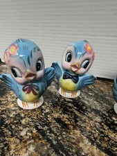Set Of 4 Lefton "Bluebird of Happiness" anthropomorphic Salt/Pepper Shakers...