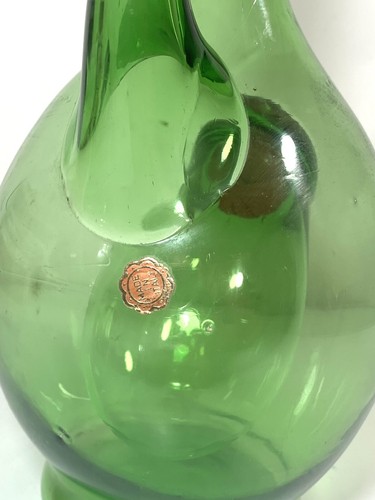 Vintage Vetri Di Empoli Italian Green Glass Wine 12" Carafe With Ice Chamber - Picture 9 of 11