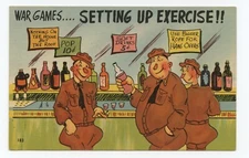 Army Soldiers at Bar Comic Art Humor Military Postcard