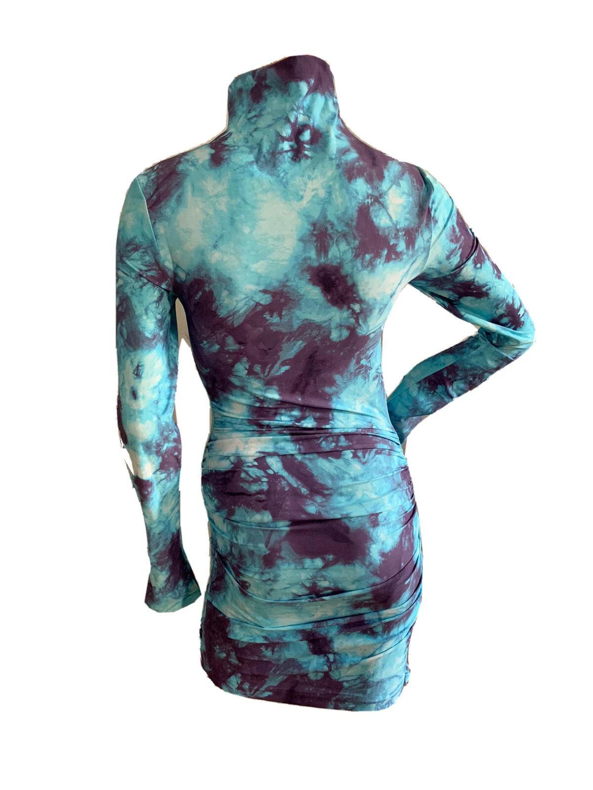 OFF WHITE Mini abito da festa blu cravatta tintura bianco sporco UK 14 IT 46 US 10 XL NUOVO CON ETICHETTE £810