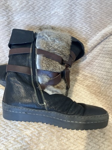 Manas Rabbit Fur & Brown Leather Womens Boots with straps, EU 39, US 8.5 - Picture 4 of 10