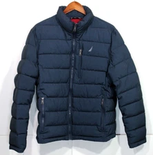Nautica Men’s Stretch Quilted Puffer Jacket Blue Water Wind Resistant Large New