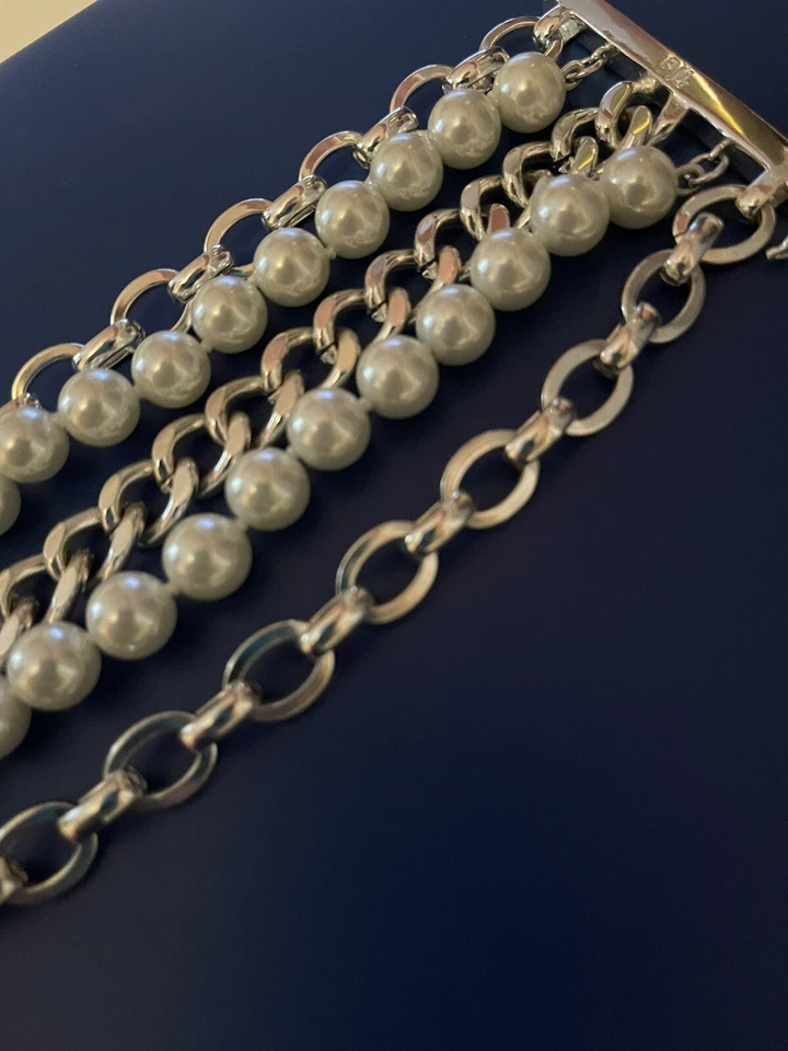 Pulsera Ralph Lauren Eslabones Multi-Hebra Tono Plata Cadena Perlas Simuladas RLL Foto 3 de 4