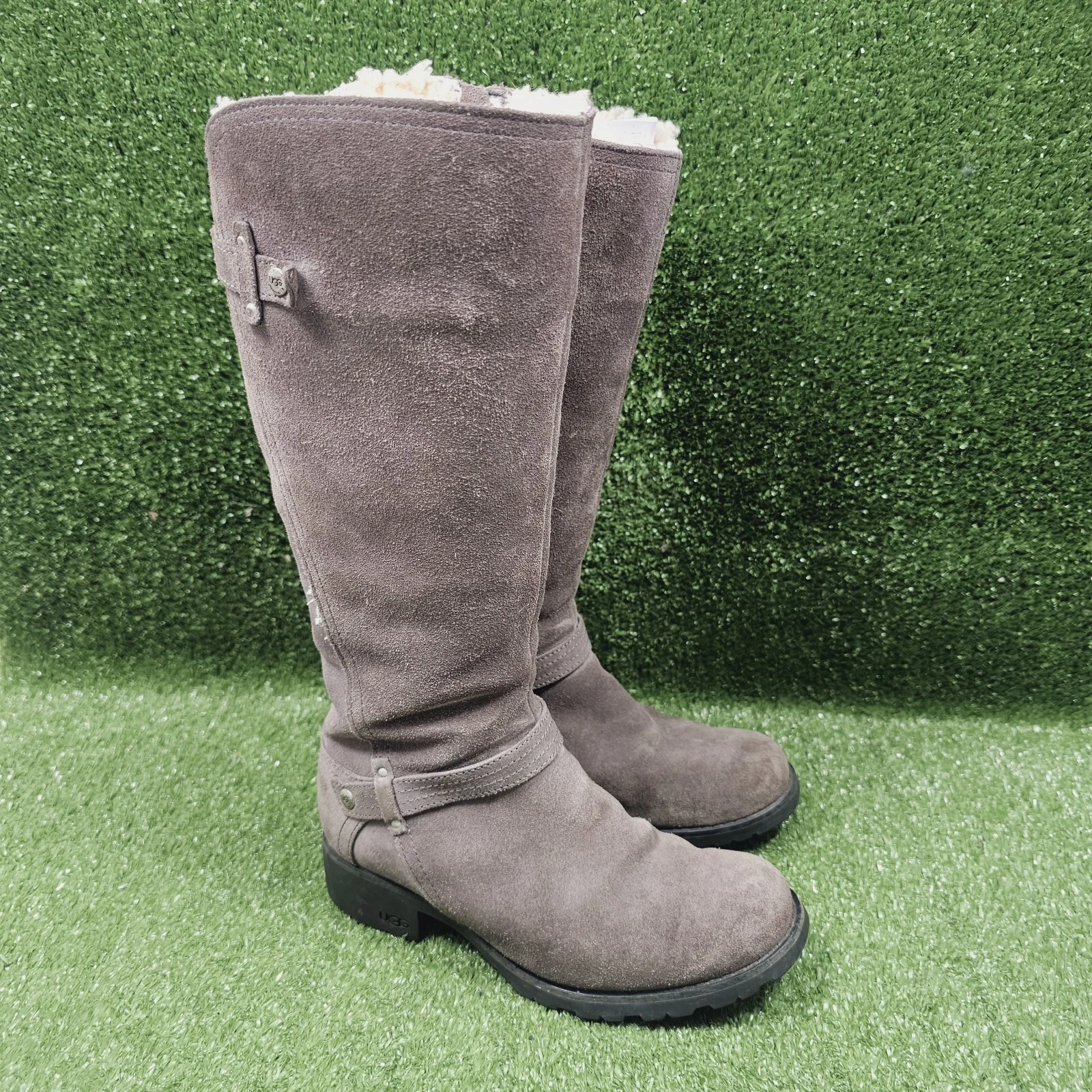 Stivali da equitazione invernali UGG 1917 Jillian grigio scamosciato foderato shearpa zip isolata 6 5