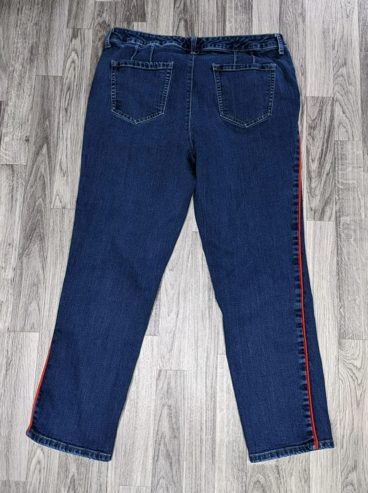 Charter Club Womens Plus Size 18 Short Red Stripes Lexington Straight Blue Jeans - Image 2 of 4