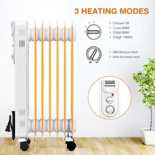 1500W Electric Space Heater with 3 Heat Settings and Safe Protection - Color: Wh - Picture 5 of 5