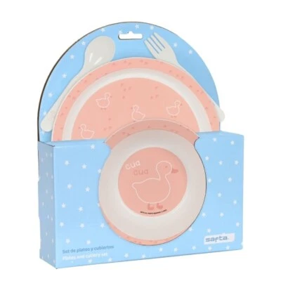 Entchen 4.tlg Kindergeschirr Set Baby Geschirr BPA FREI Essgeschirr Geschenkset - Bild 1 von 4