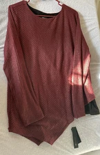 AB Studio Sweater Womens SZ X-LARGE Burgundy Red lined NWT sparkle diagonal hem