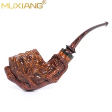 MUXIANG Rusticated Briar Freehand Pipe Wooden Tobacco Pipe Carved Gecko Pipe