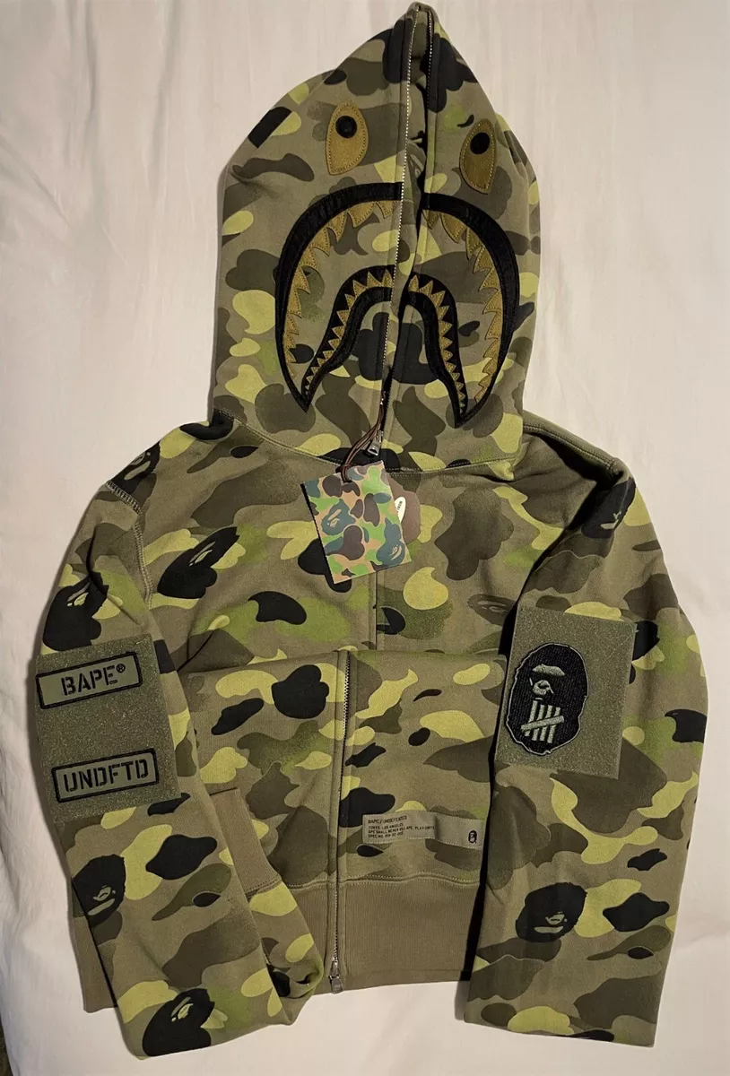 Bape x undefeated woodland camo shark hoodie on sale