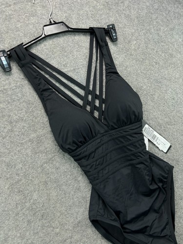 NWT La Blanca One Piece Swimsuit Womens 6 Black Tummy Control Goddess Cross Back - 第 3/12 張圖片