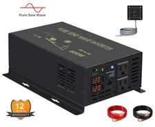 600W Power Inverter 12V to 120/220V Pure Sine Wave Remote Generator Truck Motor