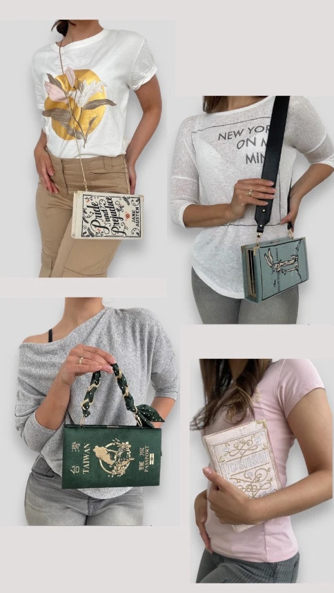 Pochetta libro ricamato fatta a mano Jane Eyre ispirata a Kate Spade