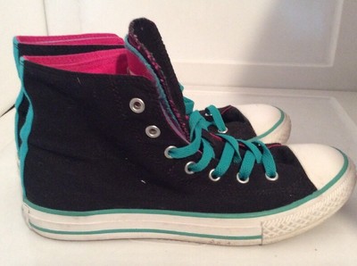 black and pink high top converse
