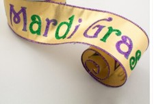3 yards 2.5" Mardi Gras ribbon 2.5" Wired ribbon .purple green glitter ribbon