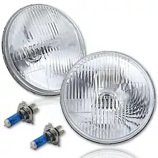 7" Halogen Semi Sealed Beam Stock Headlight Head Lamp White H4 Bulbs 60/55W 12V