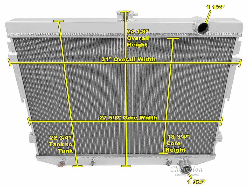 ER Champion 4 Row Radiator,Shroud,2 13" Fans for 1975-1978 Chrysler Cordoba V8 - Изображение 3 из 4