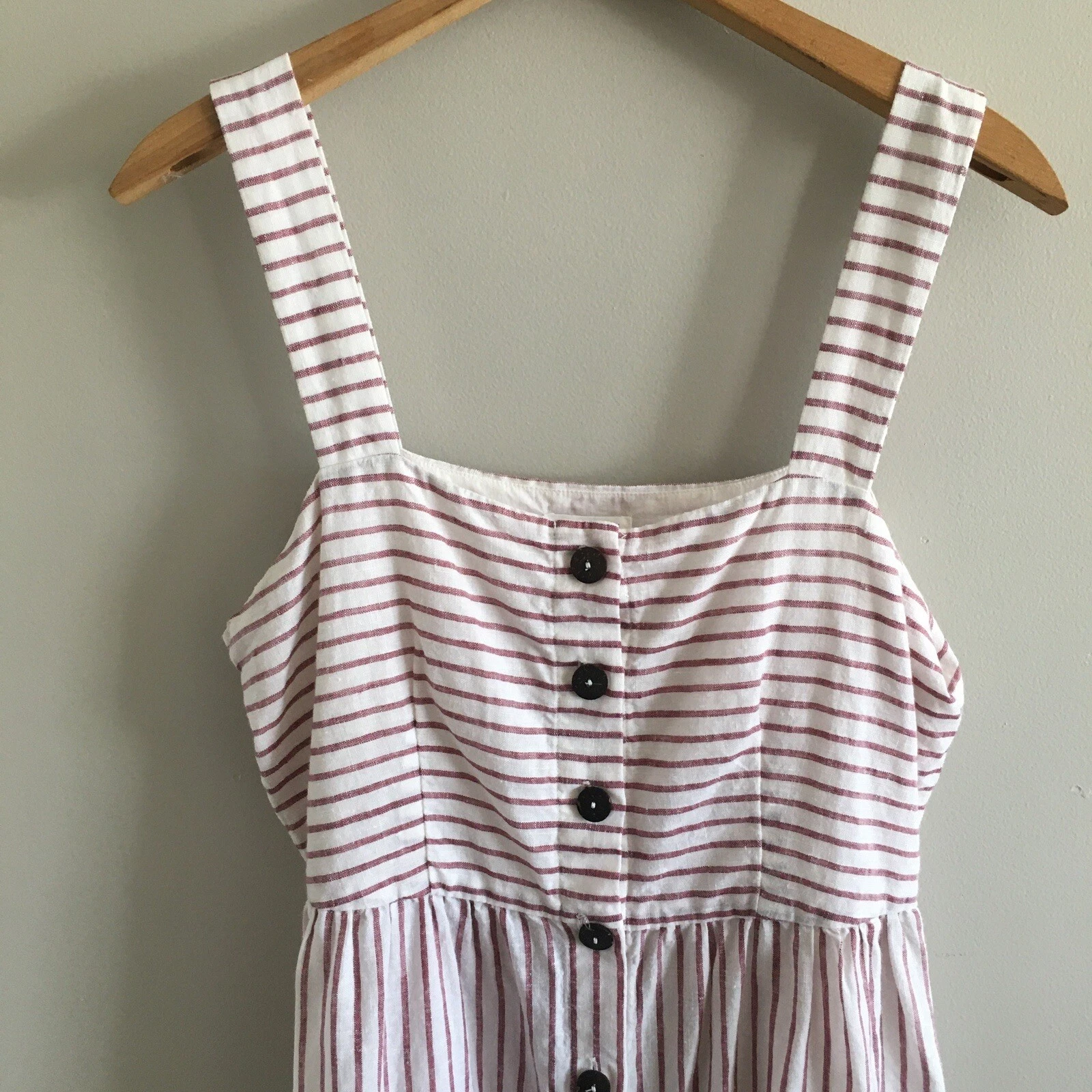 OFF WHITE Abito donna ARTISAN NY bianco sporco righe rosse taglia 8 100% lino maxi prendisole