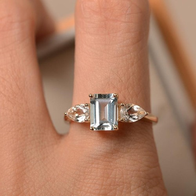 #ad #ad 3.00 Ct Emerald Cut Natural Aquamarine amp; Diamond Engagement Ring 14K White Gold $480.00