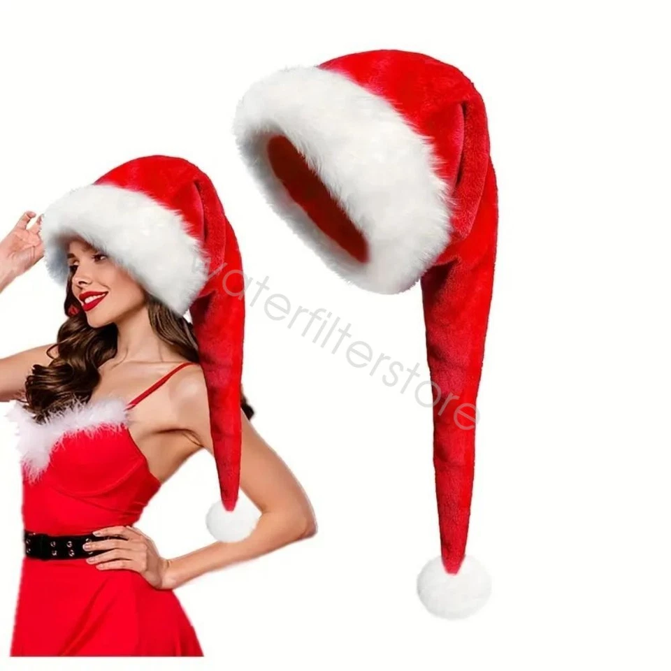75cm Long Christmas Hat Santa Caps Plush Santa Claus Hat Cap Xmas Party Costume - image 3 of 4