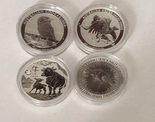 Lot Of (4) The Perth Mint Premium Coins 1 Oz .9999 Silver .