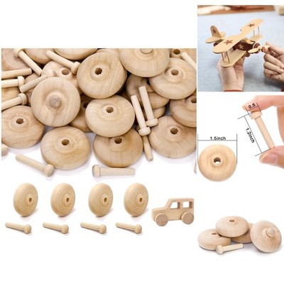 36 Sets Wooden Toy Car Wheels and Axles 1.5 Inch Wood Craft Parts for DIY Models