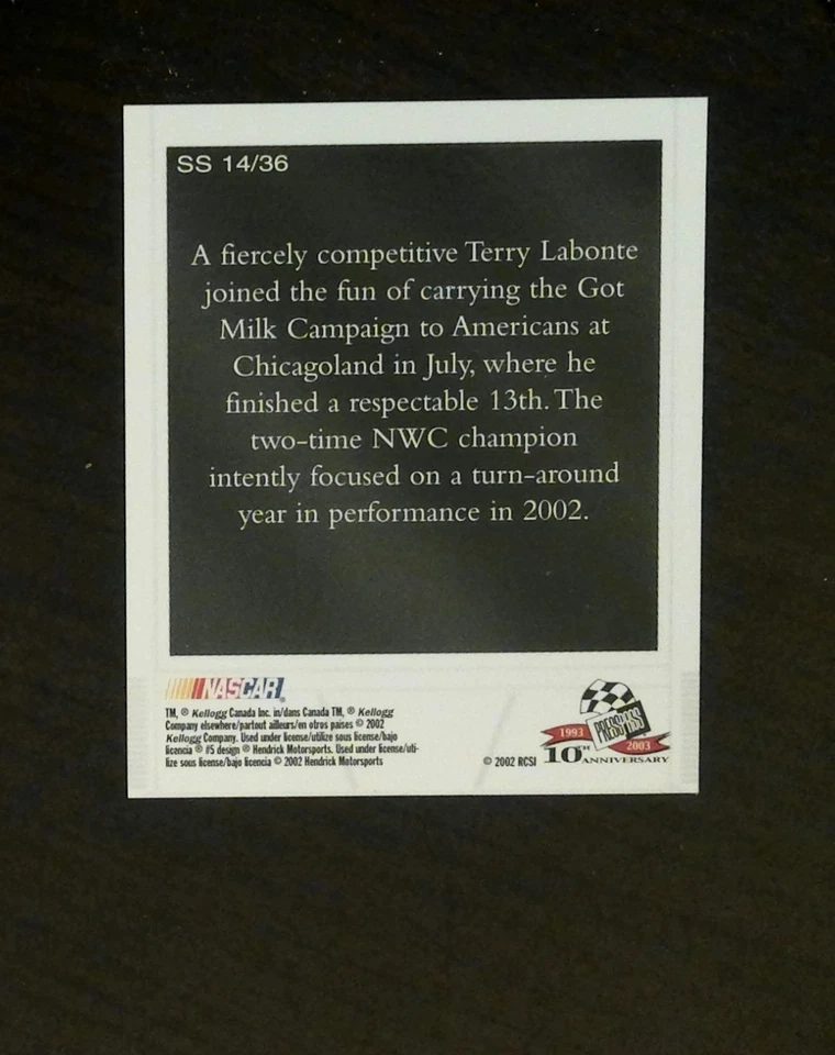 2003 Press Pass Snapshots Mini Terry Labonte #19 - Image 2 of 2