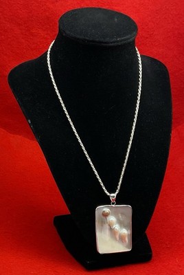 18 Zoll 925 Italienische Seil Kette & Silber gerahmt echte MOBE PERLE Anhänger. a18