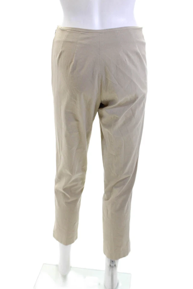 Pantalones de vestir ajustados de tiro medio con cremallera de algodón beige talla 4 Leggiadro para mujer Foto 3 de 4