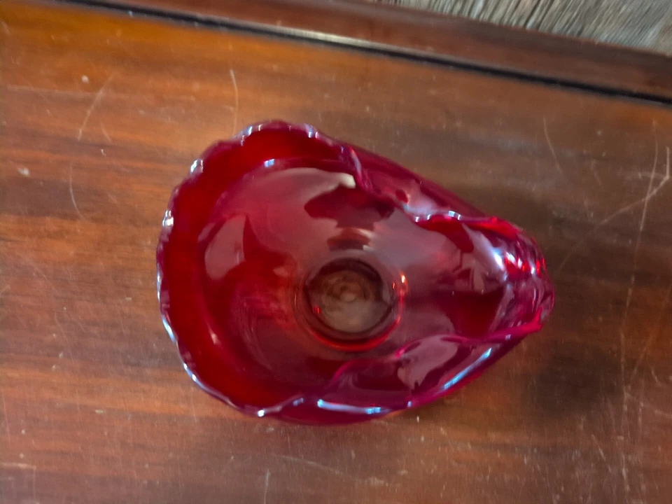Vintage MCM Art Glass Ashtray Ruby Red 5x6.5" - Image 2 of 3
