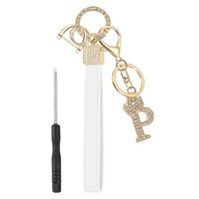 Leather Wristlet Keychain, Crown Design Letter P Keychains