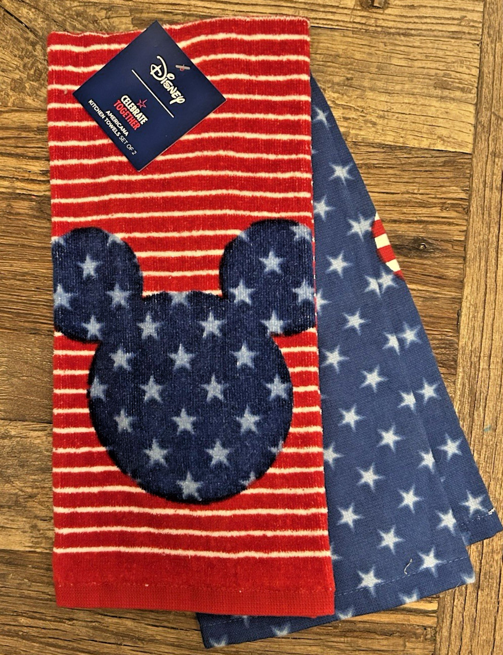 Disney Mickey Minnie Kitchen Towels, Patriotic Red, White, Blue Cotton Terry