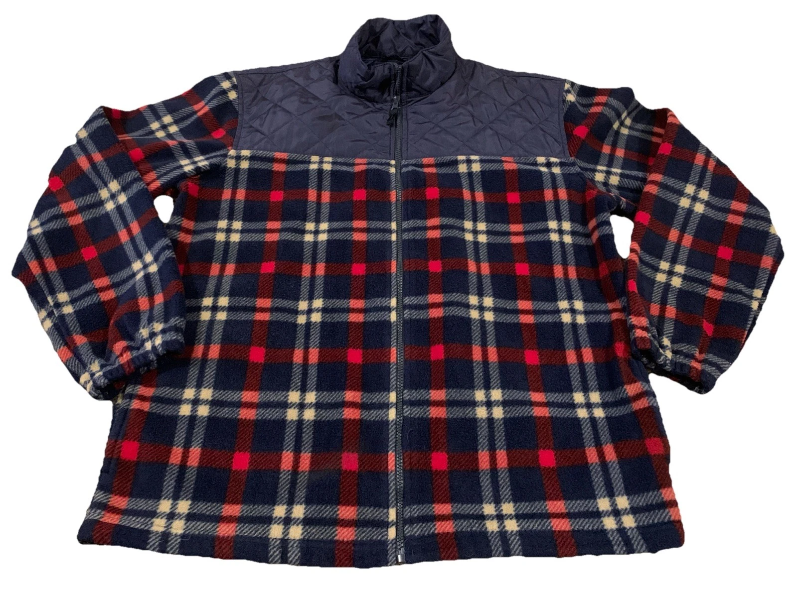 Chaps by Ralph Lauren blue Plaid Fleece Jacket Large Quilted full-zip 2243