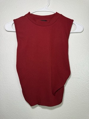 Cider Red Knit Mock Neck Sleeveless Tank Top Women s Size M Regular