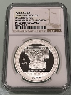 1993 5 Pesos Bracero Efigie Proof PR NGC PF69 DCAM Type 3 Super Rare